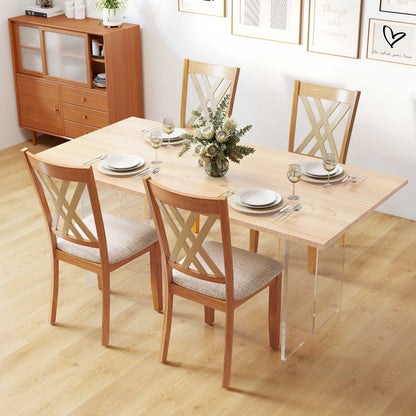 Linen Fabric Upholstered Wooden Dining Chair Set of 4 with Rubber Wood Frame for Dining Room