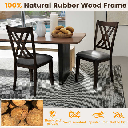 Linen Fabric Upholstered Wooden Dining Chair Set of 4 with Rubber Wood Frame for Dining Room