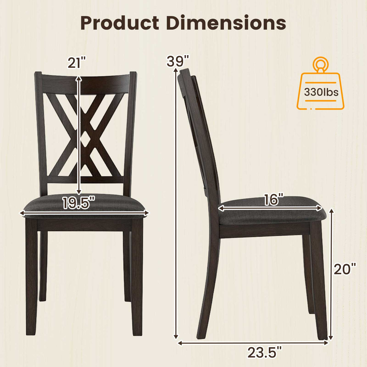 Linen Fabric Upholstered Wooden Dining Chair Set of 4 with Rubber Wood Frame for Dining Room